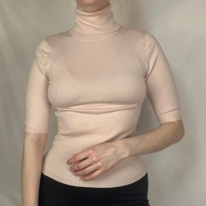 Cashmere Silk Blend Baby Pink Turtleneck Half Sleeve Sweater by Express